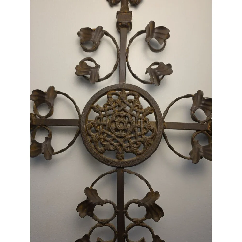 Vintage Heavy Cast Iron Cross Ornate Large 29.5